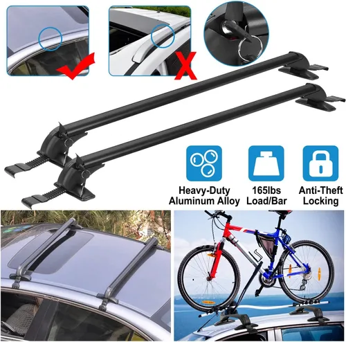 Miniatura 2 de 2Pcs Universal Roof Rack Cross Bars for Bare Roof, 43" Aluminum Lockable Car Top Crossbars w/Anti-Theft Lock, 165 lbs Load for Kayak Bike Cargo