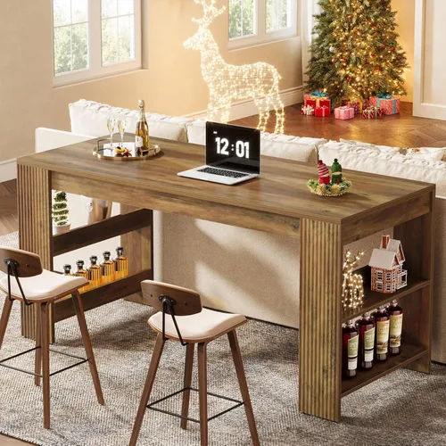 Miniatura 5 de Tribesigns Mesa de bar de 63 pulgadas, mesa de pub de altura de mostrador de granja con estantes de almacenamiento, unidad de barra superior alta