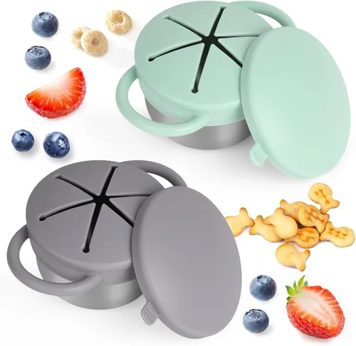 Miniatura 16 de Pack de 2 tazas para aperitivos a prueba de derrames para niños pequeños - Tazas para aperitivos de acero inoxidable desmontables para niños