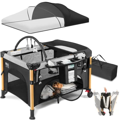 Miniatura 10 de Moisés de Bebé Cuna de Cabecera para Viajar con Configuración de Una Mano, Corralito Plegable 5 en 1 para Bebé, Parque Infantil Portátil con Moisés