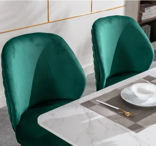 Miniatura 4 de Juego de 2 sillas de comedor tapizadas, modernas de terciopelo de mediados de siglo con respaldo de ala y patas de metal dorado, cómoda silla