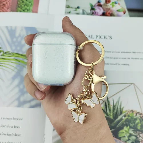Miniatura 6 de Funda compatible con AirPods, funda de TPU suave para AirPods de 2 y 1 generación con bonito llavero de mariposa para niñas y mujeres