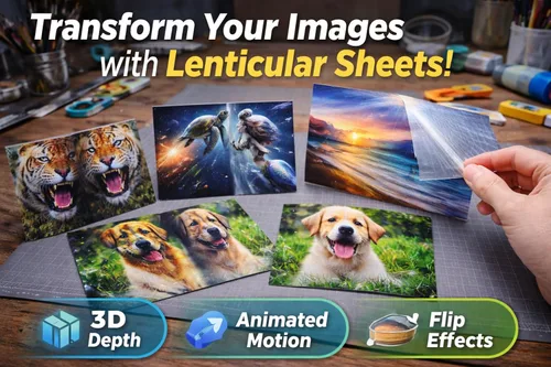 Miniatura 6 de Lámina lenticular de 17 x 13 pulgadas, parte trasera adhesiva 50LPI (5 hojas), lámina lenticular transparente en blanco, retrato, trucos de magia