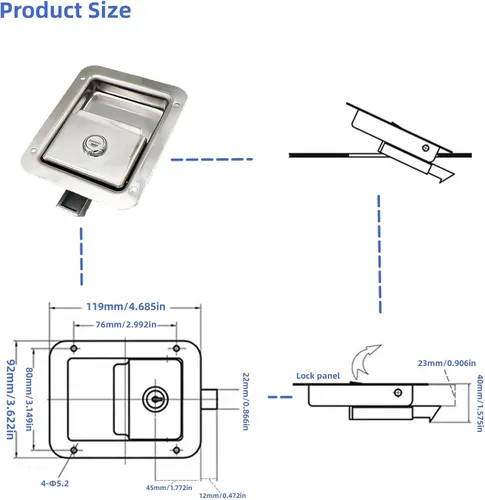 Miniatura 2 de Paquete de 4 Cerraduras de Puerta de Acero Inoxidable Resistentes con Pestillo de Manija de Montaje Empotrado para Caja de Herramientas de Remolque