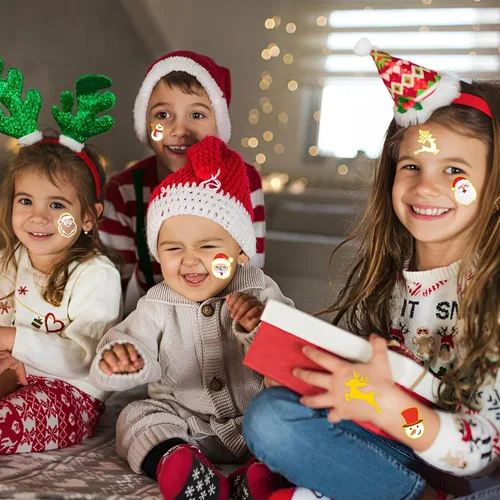Miniatura 3 de 240 tatuajes temporales de Navidad para niños, tatuajes impermeables envueltos individualmente con purpurina, la mejor opción para rellenos
