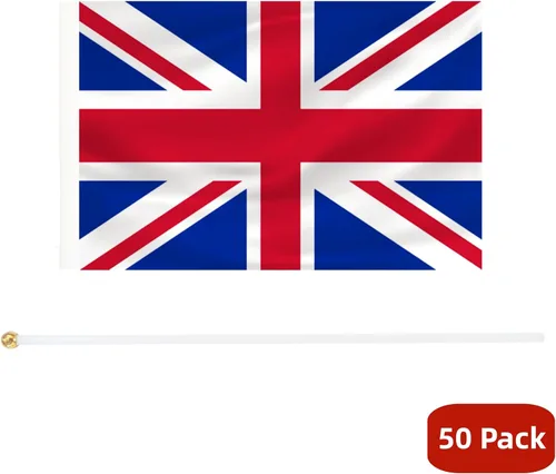 Miniatura 4 de Paquete de 50 mini banderas de mano del Reino Unido, pequeñas banderas británicas con poste, banderas de país internacional, eventos de festivales