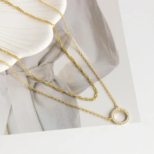 Miniatura 6 de Krudan Delicados collares de oro para mujer, circonita cúbica chapada en oro de 14 quilates, collares en capas, lindo collar de gota en Y