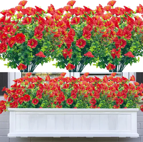 Miniatura 15 de 20 paquetes de flores artificiales para exteriores, flores falsas resistentes a los rayos UV, arbustos de plástico sintético para decoración Azul
