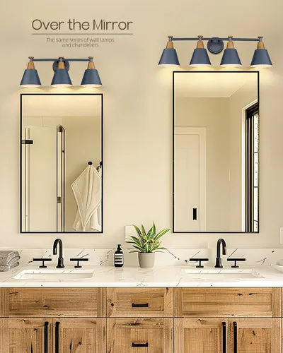Miniatura 7 de FEMILA Lámparas de baño de 4 luces, lámparas de tocador modernas de estilo rústico con acabado de pantalla de metal martillado, azul oscuro, Azul