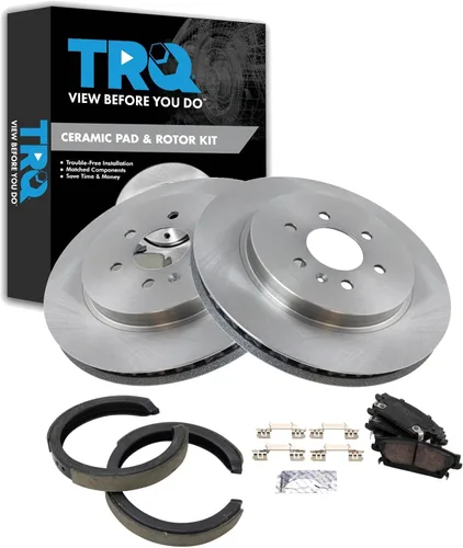 Miniatura 61 de TRQ Kit de pastillas de freno y rotor Posi trasero premium con zapatas de estacionamiento para camión GM SUV