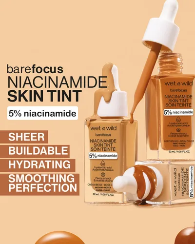 Miniatura 8 de wet n wild Bare Focus Tinte para la Piel, Enriquecido con 5% Niacinamida, Cobertura Ligera Transparente Modulable, Acabado Radiante Natural, Claro