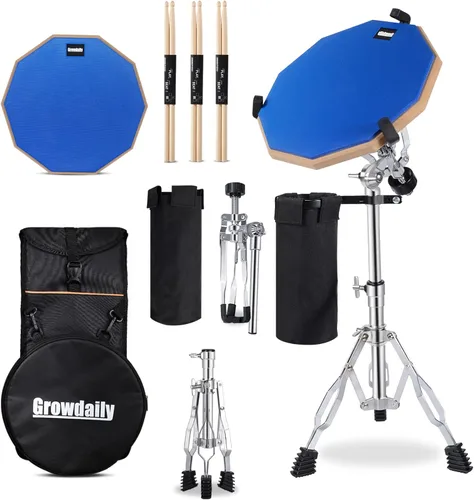 Miniatura 9 de GrowDaily Juego de Soporte para Pad de Práctica de Batería Tambores Snare de 12 Pulgadas con Pad de Tambores Silencioso de Doble Cara, Gel Gris