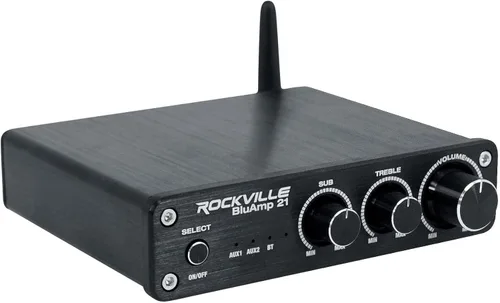 Miniatura 3 de Rockville BLUAMP 21 Negro 2.1 Canales Bluetooth 5.1 Clase D Amplificador Receptor de Audio para el Hogar, 2x40W+70W RMS, Fuente de Alimentación 24V