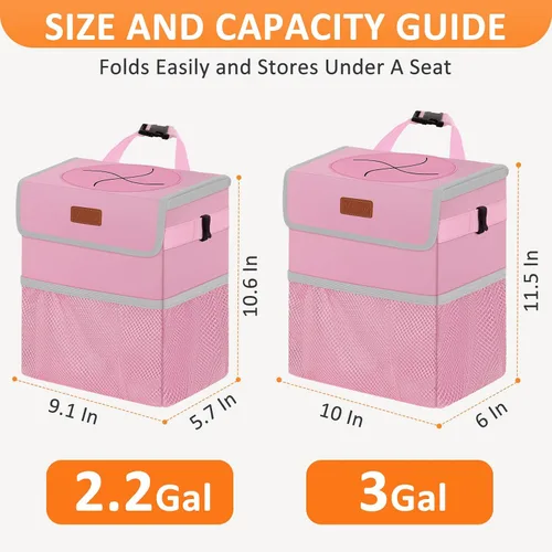 Miniatura 7 de Vankor - Cubo de basura para coche rosa, lindo, accesorios de coche rosa para mujeres, botes de basura automotrices impermeables, cubo de basura
