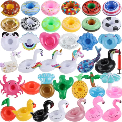 Miniatura 9 de Kleeblatt Flotadores inflables para bebidas de piscina, portavasos flotantes inflables de flamenco para bebidas, flotadores de bebidas para fiestas