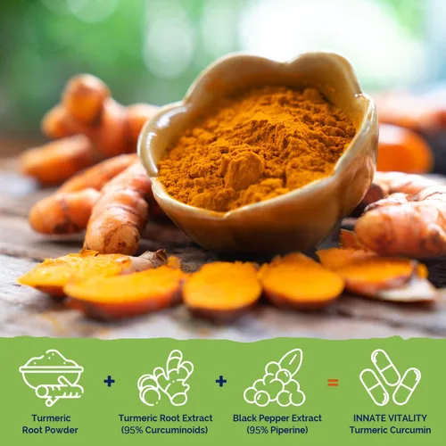 Miniatura 3 de Innate Vitality Suplemento de curcumina de cúrcuma de 1800 mg con pimienta negra 95% curcuminoides, extra fuerte y absorción mejorada, antioxidante