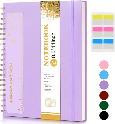 Miniatura 13 de Lined Spiral Notebook Journal 8.5” x 11”, A4 Large Notebooks for Women Men, College Ruled Journal, 100 GSM Paper, Plastic Hardcover Spiral Bound