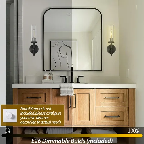 Miniatura 5 de Apliques de Pared Negros Juego de Dos, Aplique de 35.6 cm para Tocador de Baño, Apliques de Pared de Tubo de Vidrio, Iluminación de Apliques