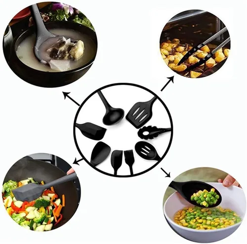 Miniatura 2 de Juego de utensilios de cocina, 10 utensilios de cocina de silicona, utensilios de cocina antiadherentes, espátula, cucharón, batidoras, pala, Rojo