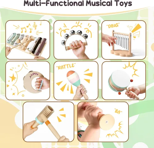 Miniatura 4 de Instrumentos musicales de madera para niños pequeños de 1 a 3 años, juego de percusión Montessori con xilófono, juguetes educativos de música