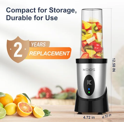 Miniatura 6 de KOIOS Licuadora de batidos, licuadora personal de 900 W para batidos y licuados de cocina con 2 tazas portátiles sin BPA de 22 onzas, mezclador