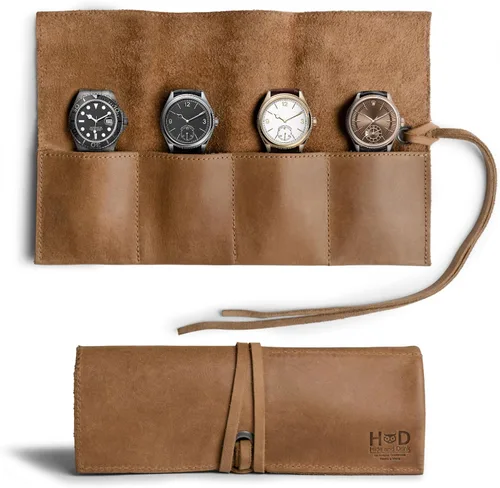 Hide & Drink, Organizador de rollos de reloj de cuero hecho a mano de cuero de grano completo, con capacidad para hasta 4 relojes, fácil de llevar