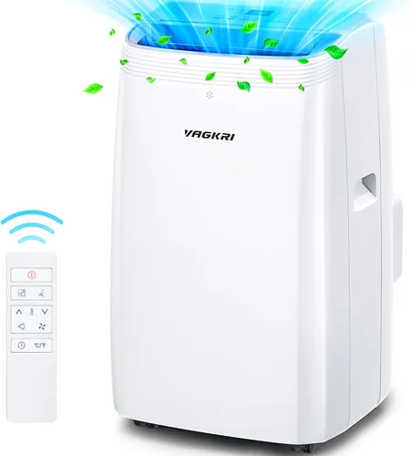 VAGKRI Aire acondicionado portátil de 12,000 BTU, CA 3 en 1 con ventilador y deshumidificador, enfría hasta 450 pies cuadrados, unidad de CA de bajo