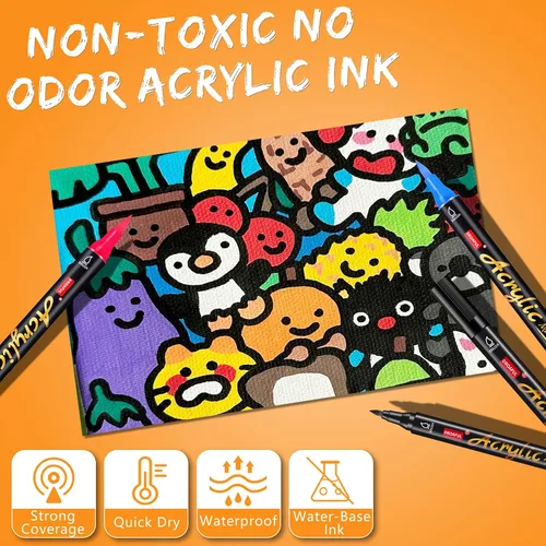 Miniatura 3 de Droaful Marcadores de Pintura Acrílica Blanco Negro, 6 Piezas Marcadores de Pintura Impermeables de Doble Punta Para Pintura en Rocas, Tela, Metal