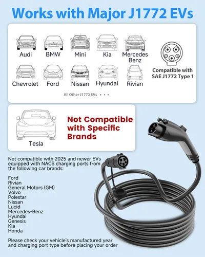 Miniatura 2 de Cable de extensión de cargador EV, cable de extensión J1772 de 40 amperios de 21 pies compatible con cargadores de vehículos eléctricos SAE J1772
