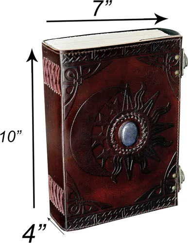 Miniatura 3 de Diario de cuero C Leather con relieve de sol y luna y hermosa piedra azul, cuaderno, planificador, organizador, libro de bocetos, libro en blanco