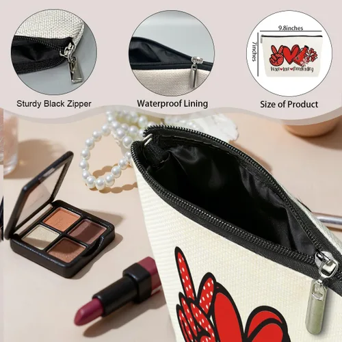 Miniatura 2 de jeilink Divertida bolsa de maquillaje de amor de paz para fútbol, voleibol, animadora, bolsa de aseo de viaje para mujeres, amigos, amantes