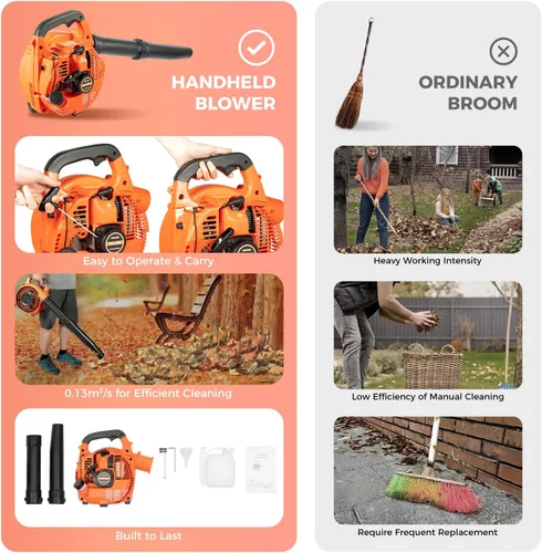 Miniatura 5 de Soplador de hojas de gas de mano, soplador de 2 tiempos de 25.4 cc, soplador recargable con silenciador para jardín y césped, para soplar nieve