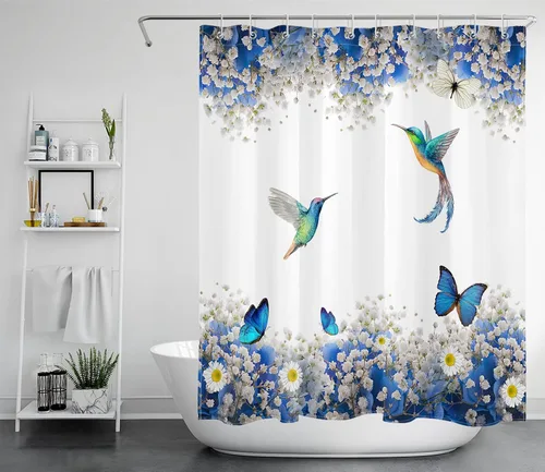 Miniatura 19 de EOBTAIN Cortina de ducha floral zen, lirio de agua blanca, mariposa y piedra zen gris, cortinas de ducha para baño, plantas, naturaleza, espiritual