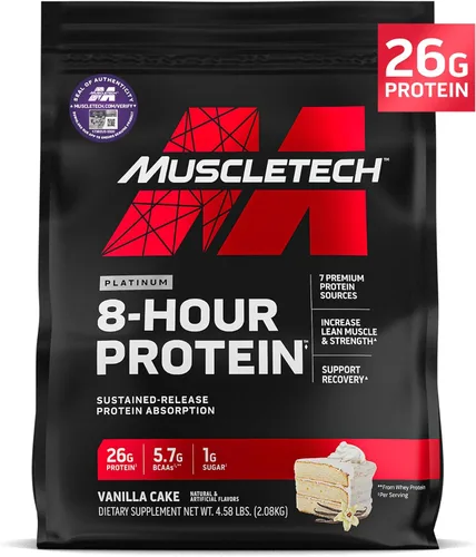 MuscleTech Platinum - Proteína en polvo de 8 horas – 7 fuentes de proteína premium con proteína de suero y caseína para aumentar el músculo magro,