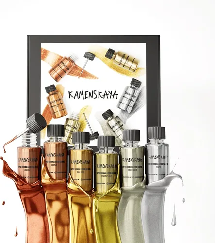 Miniatura 4 de KAMENSKAYA Liquid Leaf Paint - Juego de Pintura Dorada - Oro Rico e Inglés, Plata, Bronce, Cobre, Oro Blanco - 6 pzs. 0.68 fl oz (20 ml) Cada Una