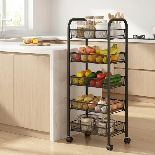 Cesta de frutas delgada de 5 niveles, carrito apilable de almacenamiento de verduras para cocina, organizador de frutas de alambre de metal sobre