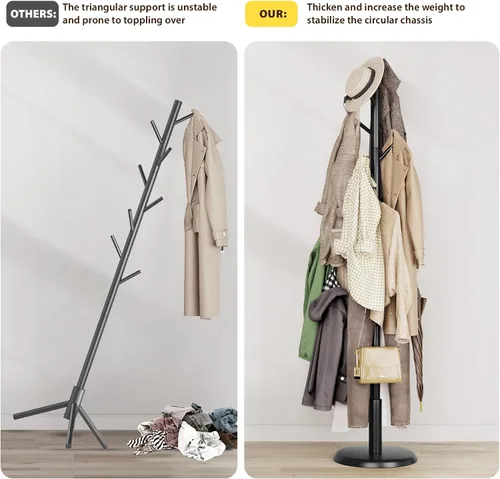 Miniatura 3 de Taitiy Perchero de madera maciza independiente con 10 ganchos para dormitorio, sala de estar, entrada, soporte resistente para sombreros, abrigos