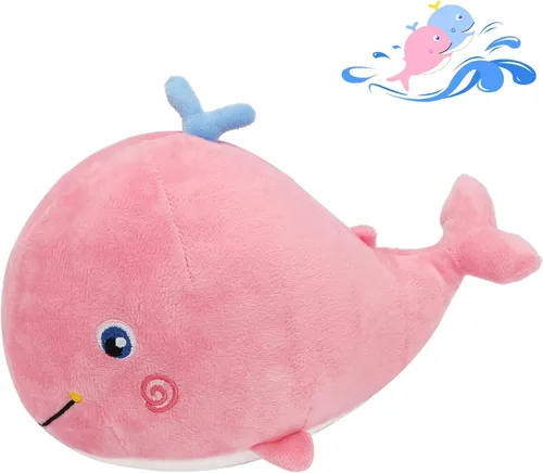 Miniatura 10 de Almohada de felpa de animales de peluche de ballena, 4 tamaños, lindas almohadas de peluche de algodón suave, estilo kawaii de ballena azul, regalos