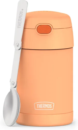 THERMOS FUNTAINER Tarro de alimentos de acero inoxidable aislado al vacío de 16 onzas con cuchara plegable, naranja neón Anaranjado Neón