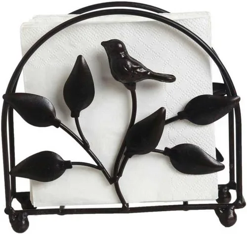 Miniatura 3 de Servilletero clásico de hierro fundido con forma de pájaro y árbol/Dispensador independiente de pañuelos de mesa, negro
