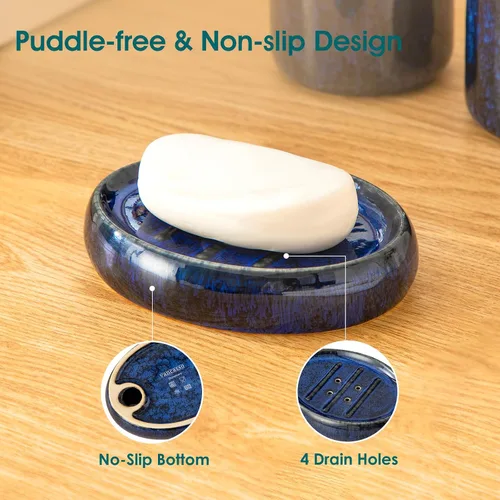 Miniatura 7 de vancasso Juego de accesorios de baño azul, juego de dispensador de jabón de cerámica y soporte para cepillos de dientes, juego de 4 piezas de loza