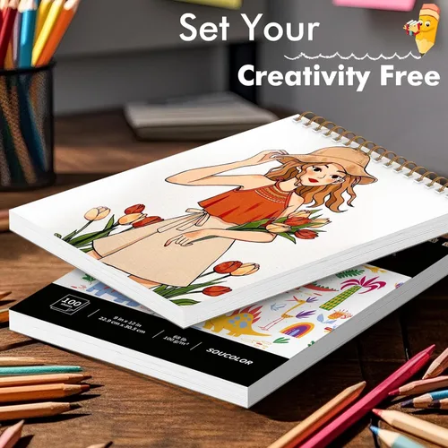 Miniatura 8 de Soucolor Cuaderno de bocetos de 9 x 12 pulgadas, 100 hojas de arte encuadernado en espiral, sin ácidos, libro de dibujo para niños, actividades