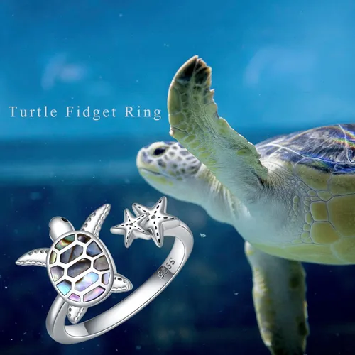 Miniatura 6 de SLIACETE Anillo de tortuga con estrella de mar de plata de ley 925 con anillo de tortuga para mujeres, talla 7, no conocido