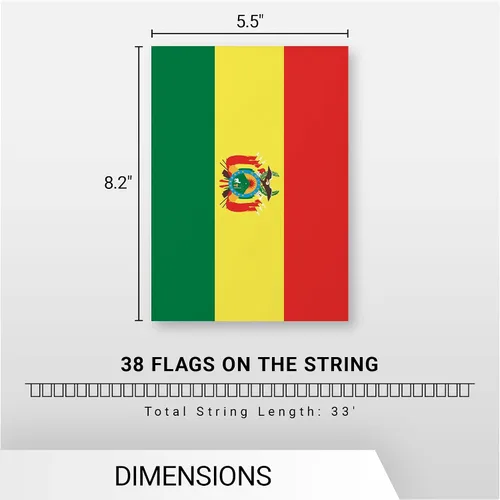 Miniatura 7 de G128 Bandera boliviana de Bolivia Bandera de 8.2 x 5.5 pulgadas, cuerda completa de 33 pies Poliéster 150D impreso, decoraciones para bar