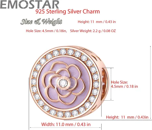 Miniatura 5 de Los dijes de flores y trébol se adaptan a la pulsera europea Valentiens, dije de flor de magnolia de oro rosa, trébol, copo de nieve brillante