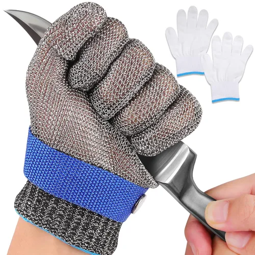 Miniatura 10 de Herda 1 par (L) guantes resistentes a los cortes de grado alimenticio, guantes de cocina de acero inoxidable para cortar carne, filete de pescado