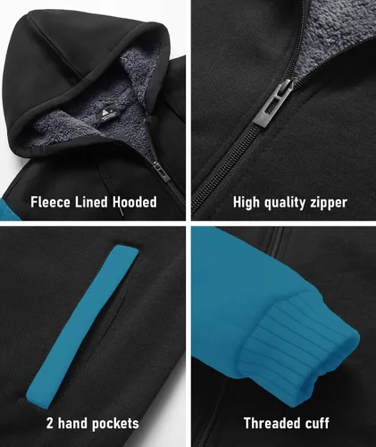 Miniatura 26 de SCODI Sudaderas con capucha para hombre, forro polar pesado, cremallera completa, forro de sherpa grueso, chaqueta con capucha