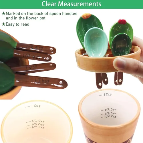 Miniatura 2 de Juego de cucharas medidoras de cactus en maceta, tazas y cucharas medidoras únicas para café, sal y azúcar, regalos lindos para hornear, aptas