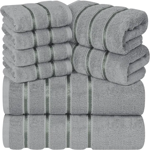 Miniatura 3 de Juego de 4 toallas de mano de lujo para baño, 100% algodón hilado en anillo de 600 GSM, suaves y absorbentes, rayas de viscosa, 16 x 28 pulgadas