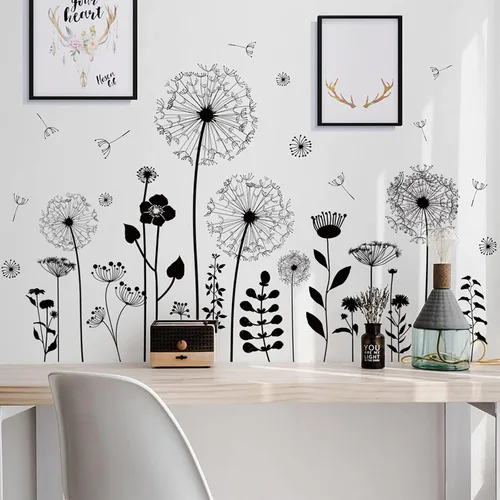 Miniatura 6 de Calcomanías de pared grandes de diente de león, atractivas calcomanías de pared de flores voladoras, decoración de pared de plantas extraíbles